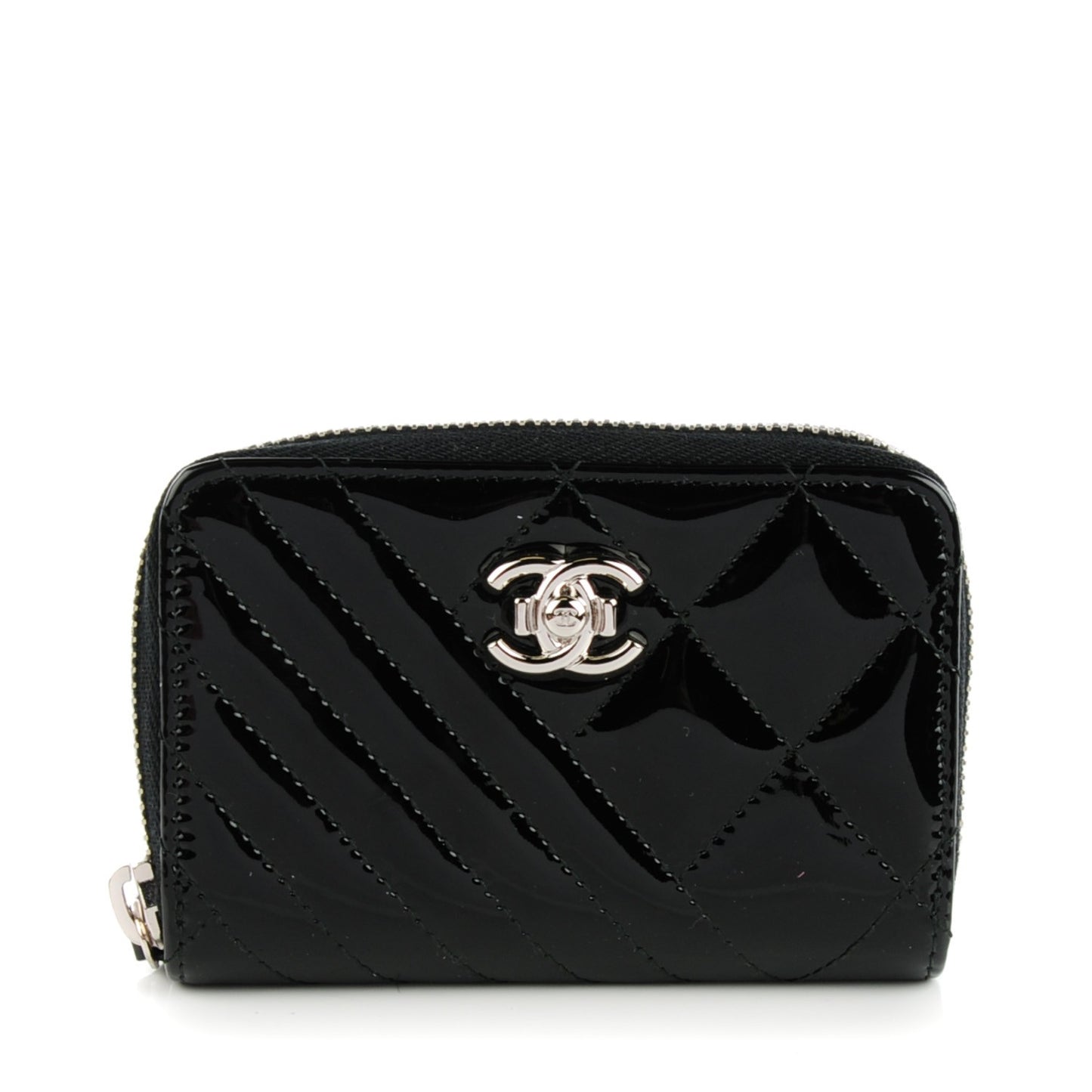 Patent Quilted Coco Boy Zip Coin Purse Black