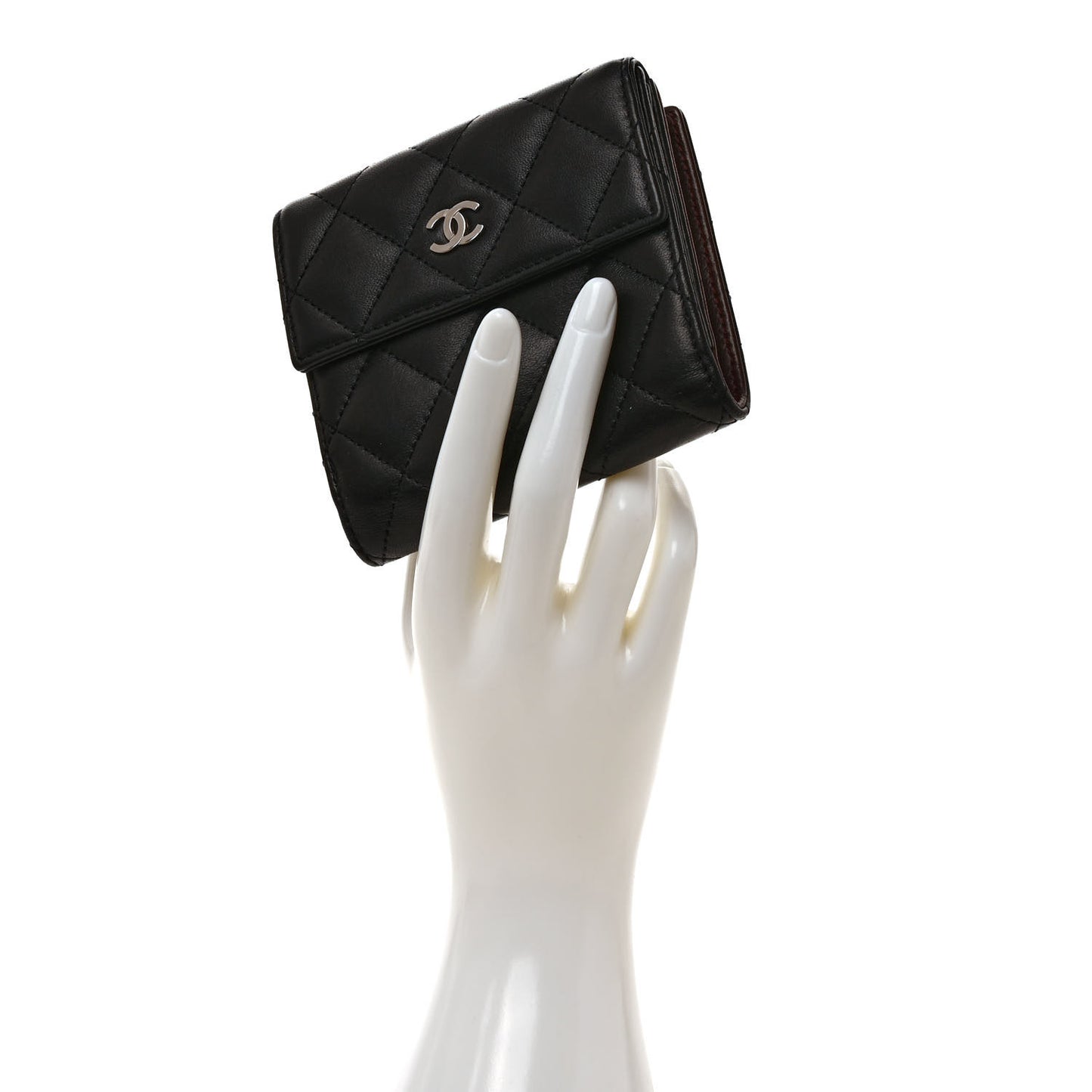 Lambskin Quilted Compact French Flap Wallet Black