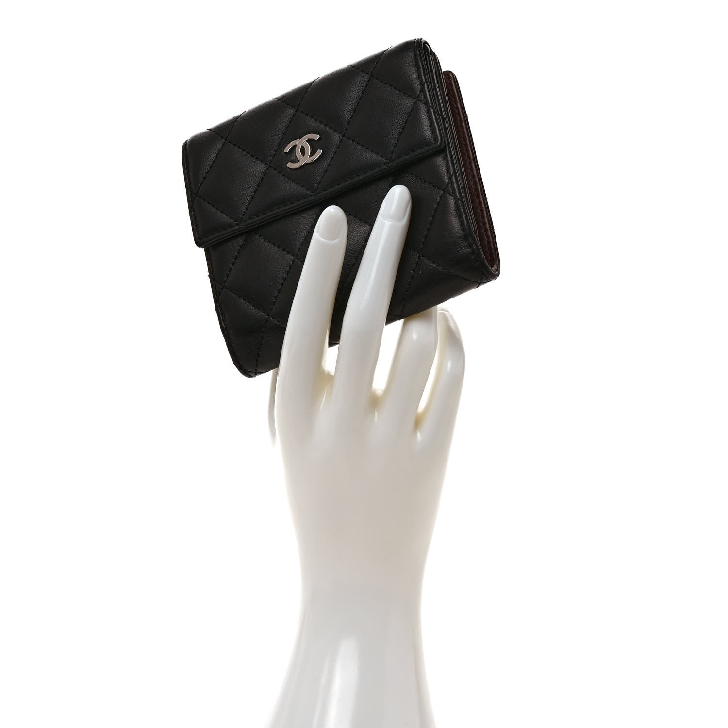 Chanel Lambskin Quilted Compact French Flap Wallet Black 2 of 7