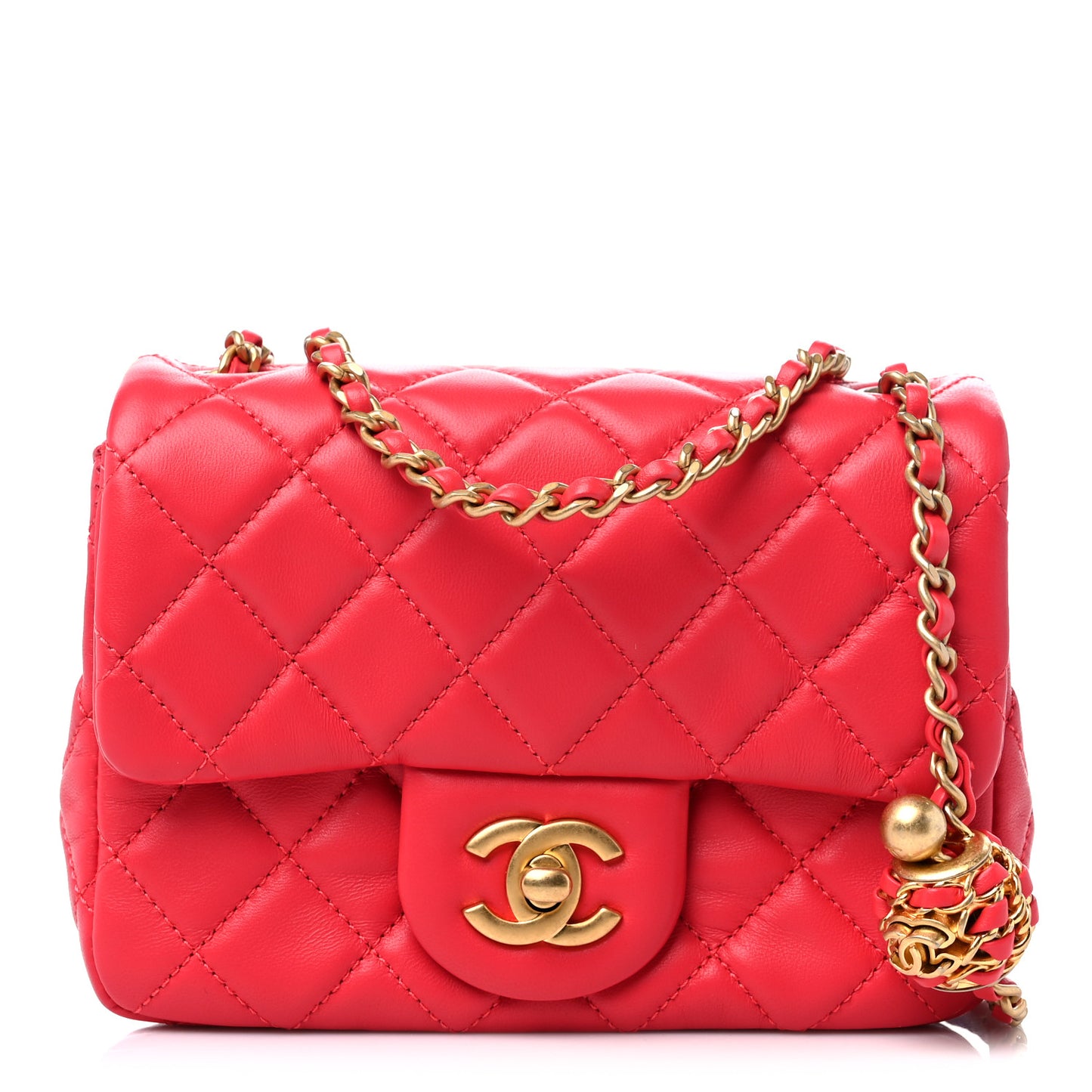 Lambskin Quilted Mini Pearl Crush Flap Red