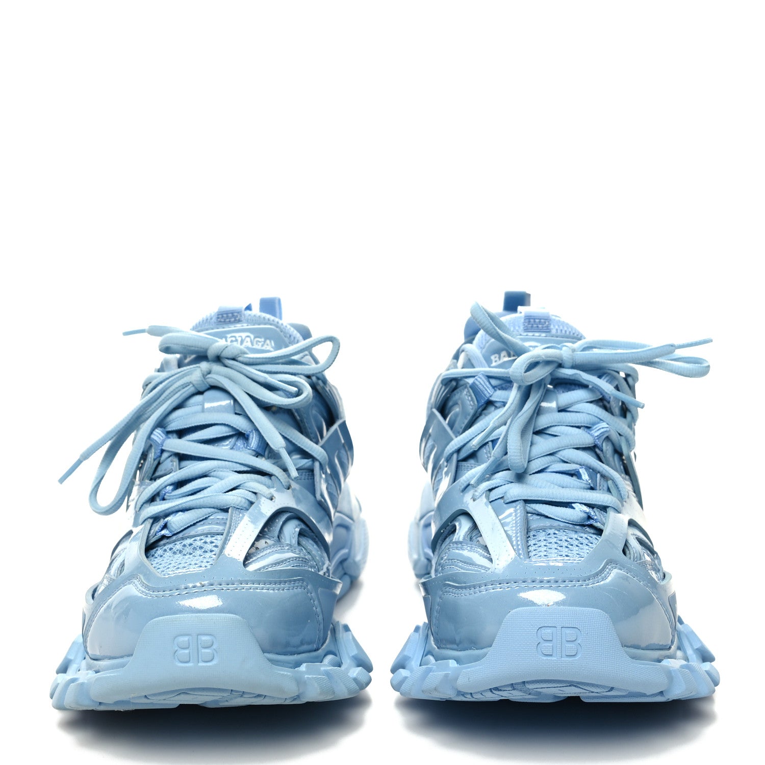 Balenciaga Patent Mesh Rubber Metallic Monochrome Womens Track Sneakers 37 Light Blue Metallic 2 of 10