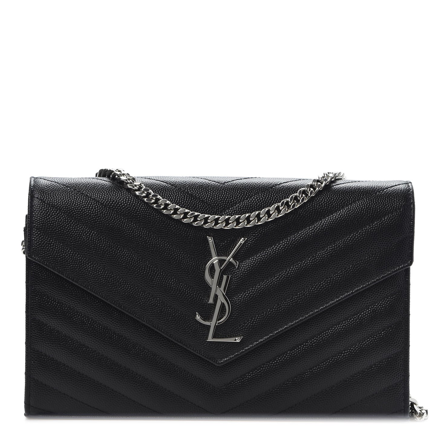 Grain De Poudre Matelasse Chevron Monogram Chain Wallet Black