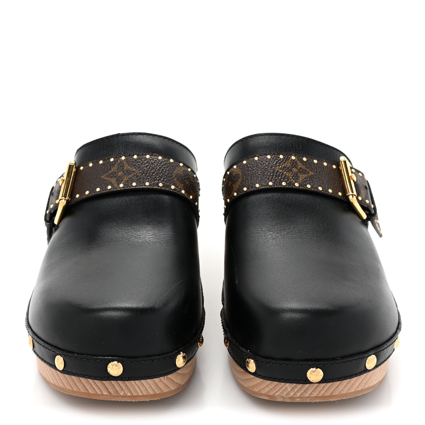 Calfskin Patent Monogram Cottage Clog Mules 40 Black