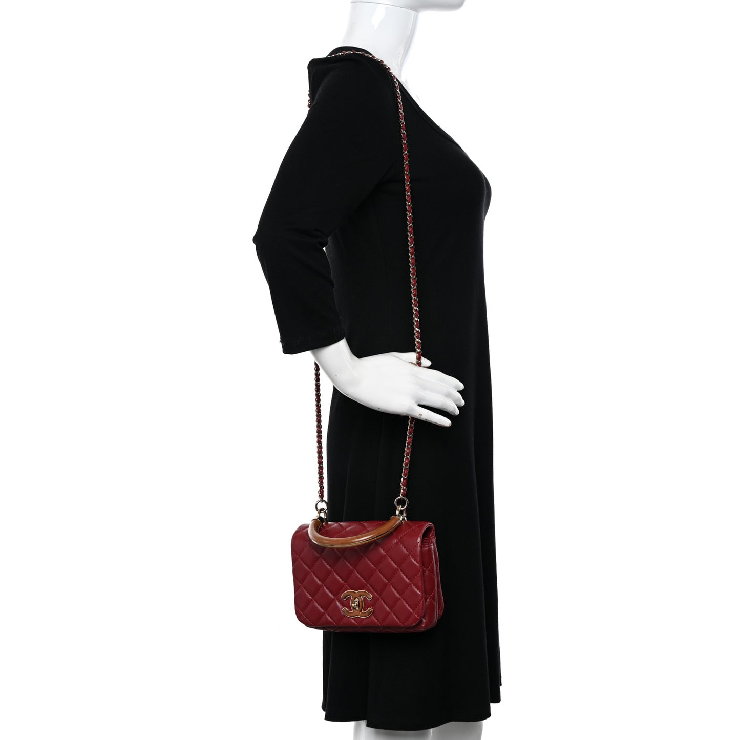 Lambskin Quilted Wood Mini Coco Handle Flap Red
