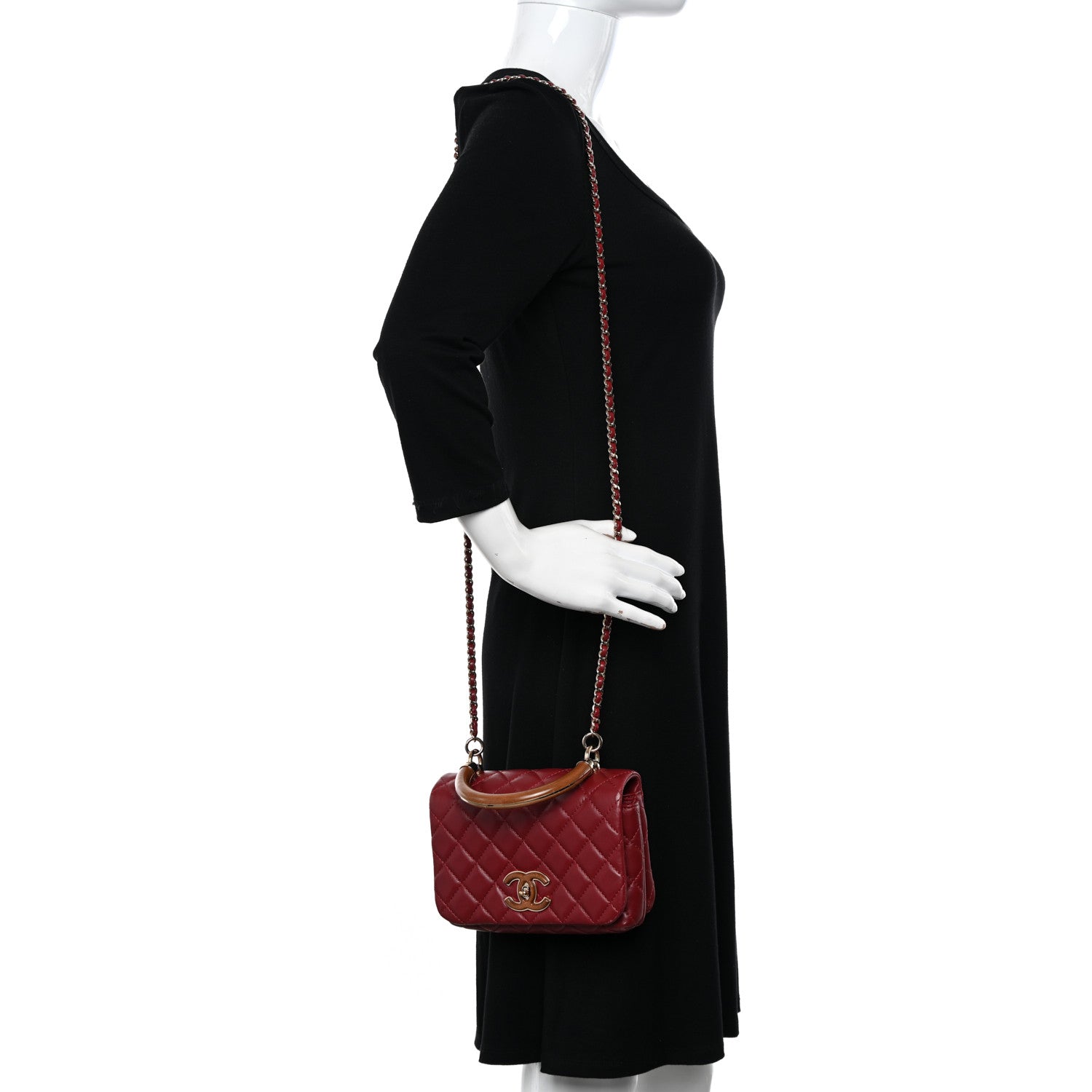Chanel Lambskin Quilted Wood Mini Coco Handle Flap Red 2 of 15