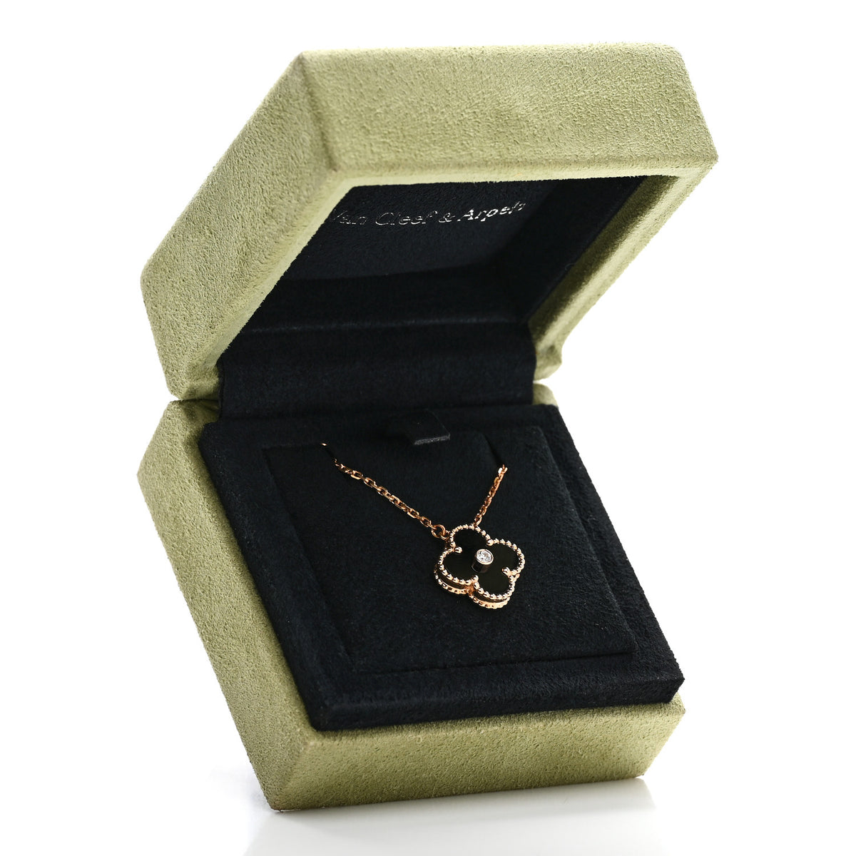 Van Cleef & Arpels 18K Rose Gold Diamond Black Onyx Vintage Alhambra Pendant Necklace 6 of 6