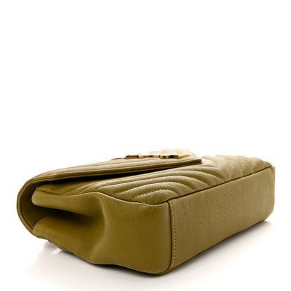 Saint Laurent Sheepskin Matelasse Chevron Monogram Medium College Bag Olive 4 of 12