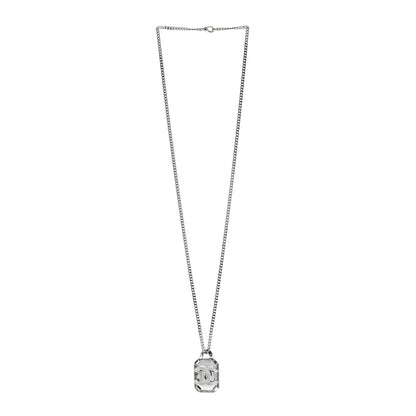 Chanel Crystal Baguette CC Mirror Pendant Necklace Silver 3 of 5