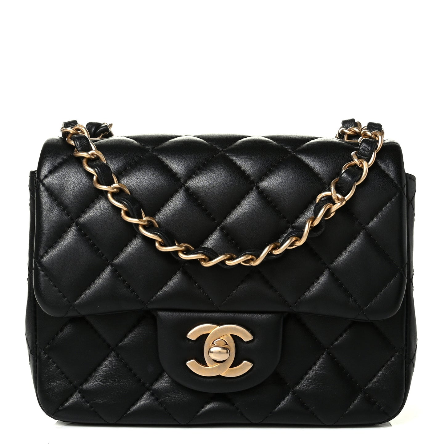 Lambskin Quilted Mini Square Flap Black