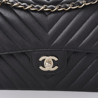 Chanel Caviar Chevron Quilted Small Double Flap Black 11 of 12