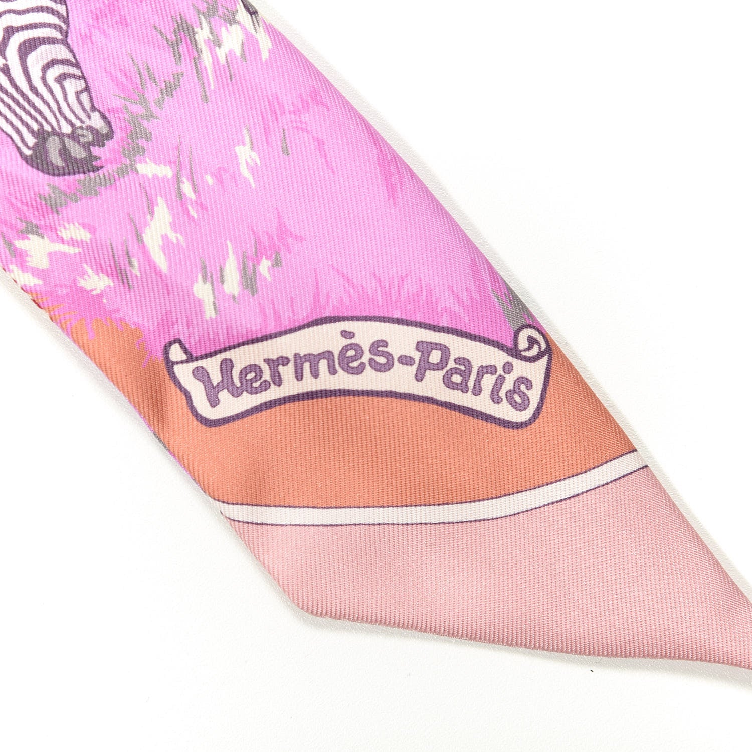 Hermes Silk Les Zebres Twilly Bordeaux Mauve Rose Poudre Parme 2 of 3