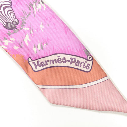 Hermes Silk Les Zebres Twilly Bordeaux Mauve Rose Poudre Parme 2 of 3