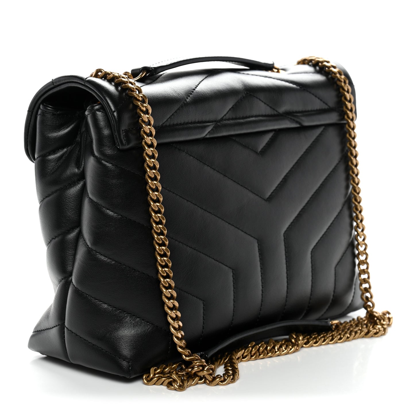 Calfskin Y Quilted Monogram Small Loulou Chain Satchel Black