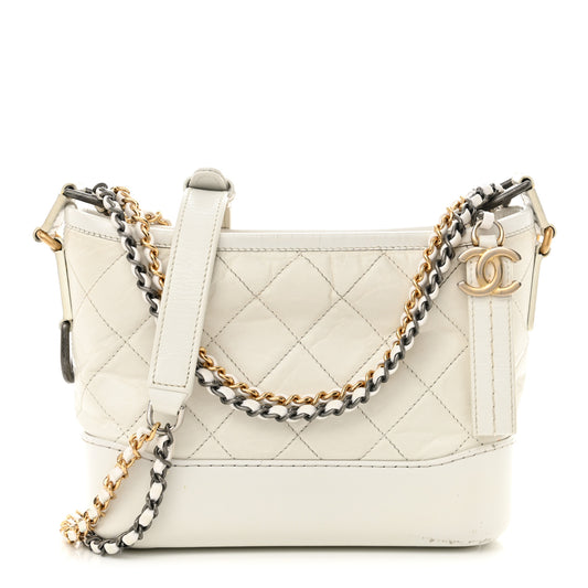 Aged Calfskin Quilted Small Gabrielle Hobo White