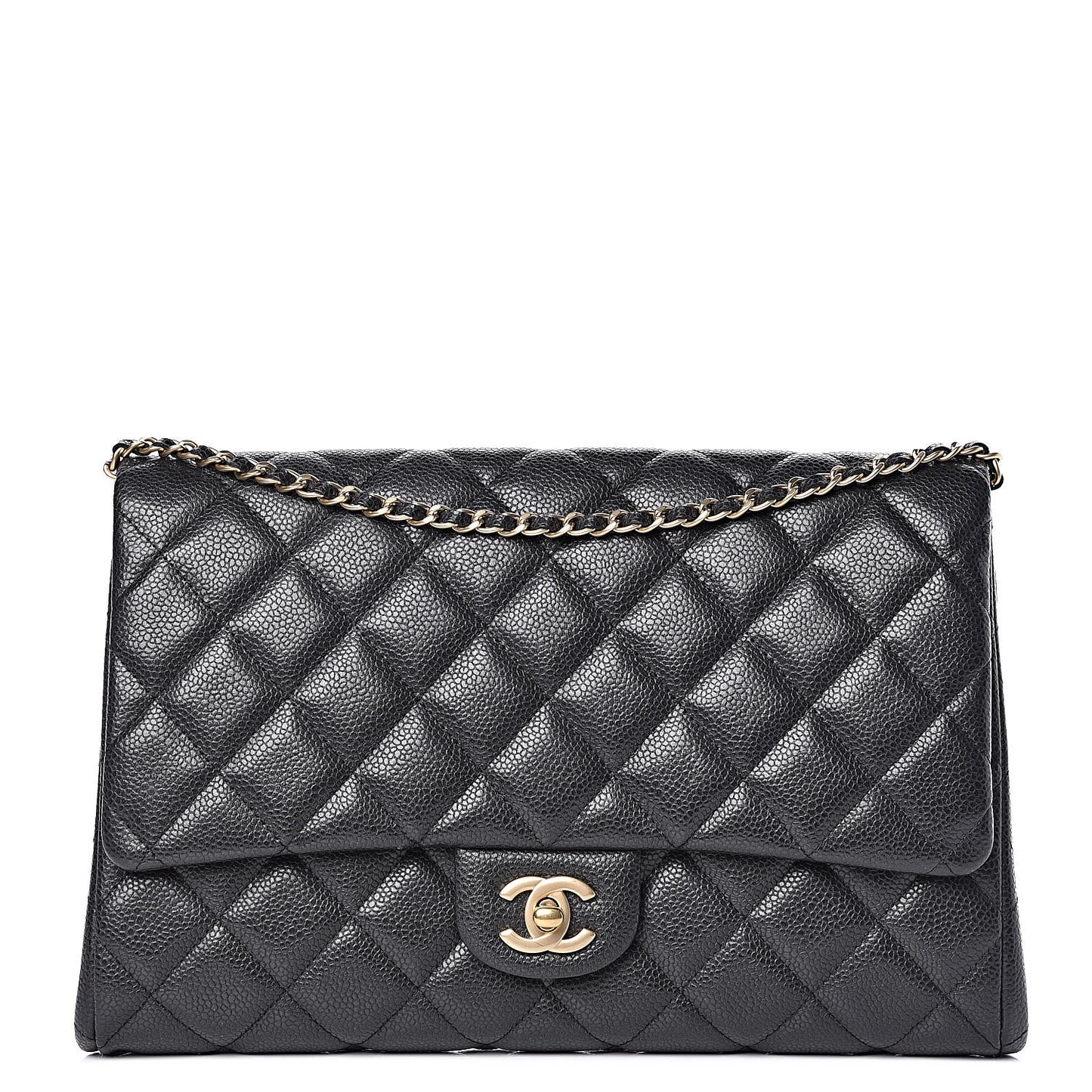 Caviar Quilted Clutch With Chain Flap Dark Grey