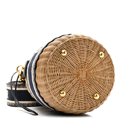 Christian Dior Wicker Oblique Drawstring Bucket Bag Blue 4 of 9