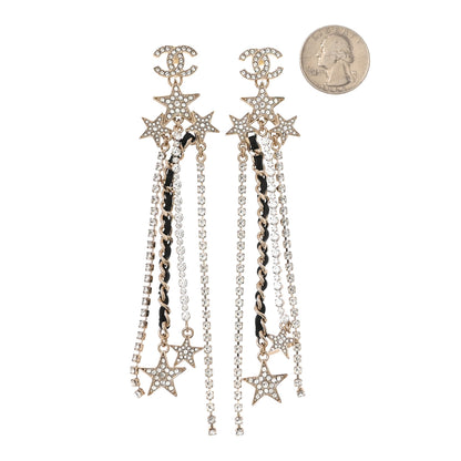 Chanel Crystal Lambskin CC Star Drop Earrings Gold 2 of 5