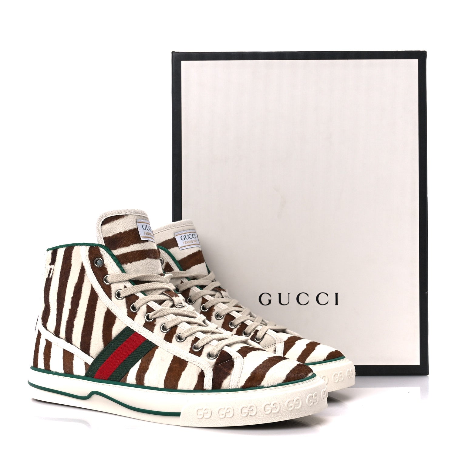 Gucci Pony Hair Mens 1977 Tennis High Top Sneakers 9 Brown 9 of 9