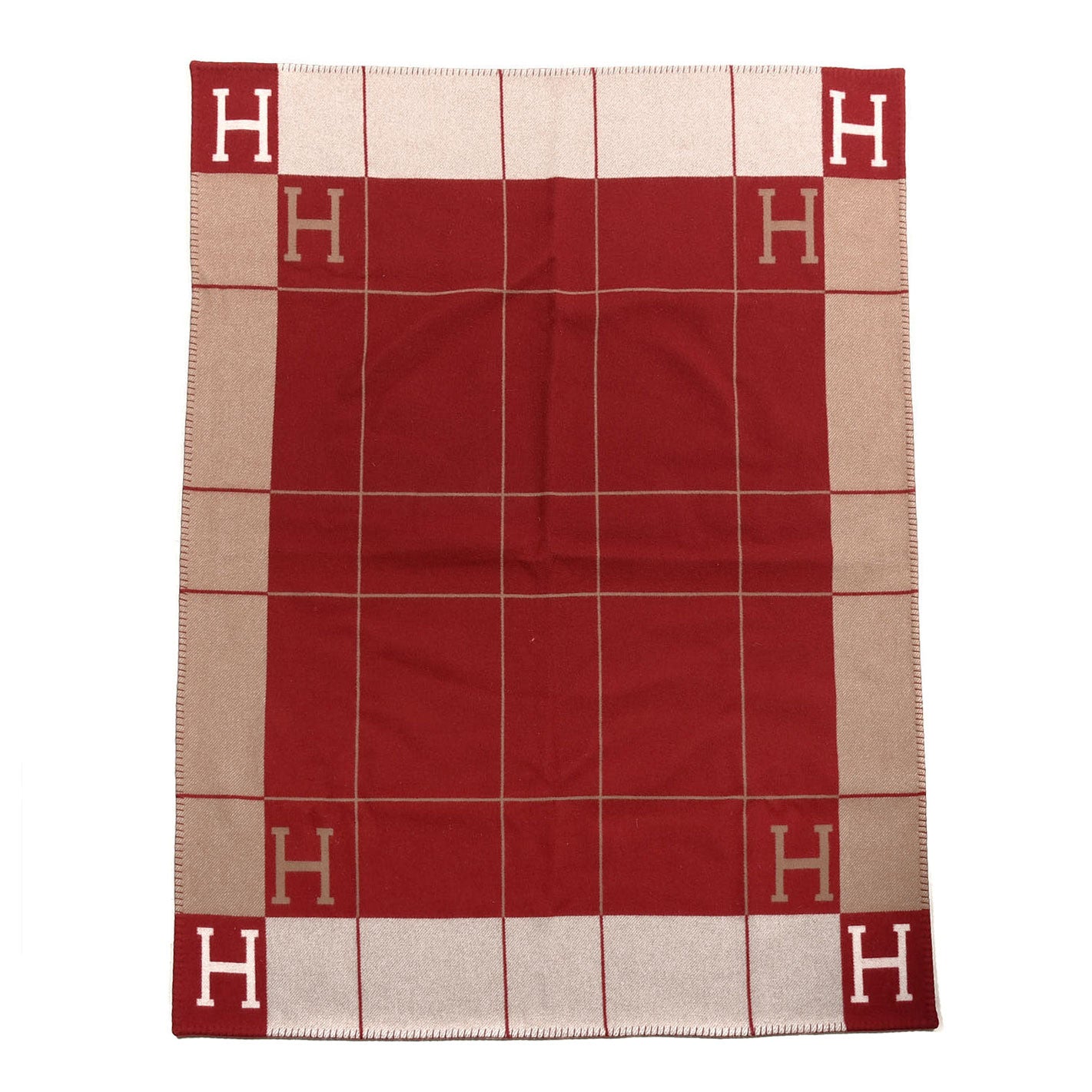 Hermes Wool Cashmere Avalon III Blanket Ecru Rouge H 1 of 4