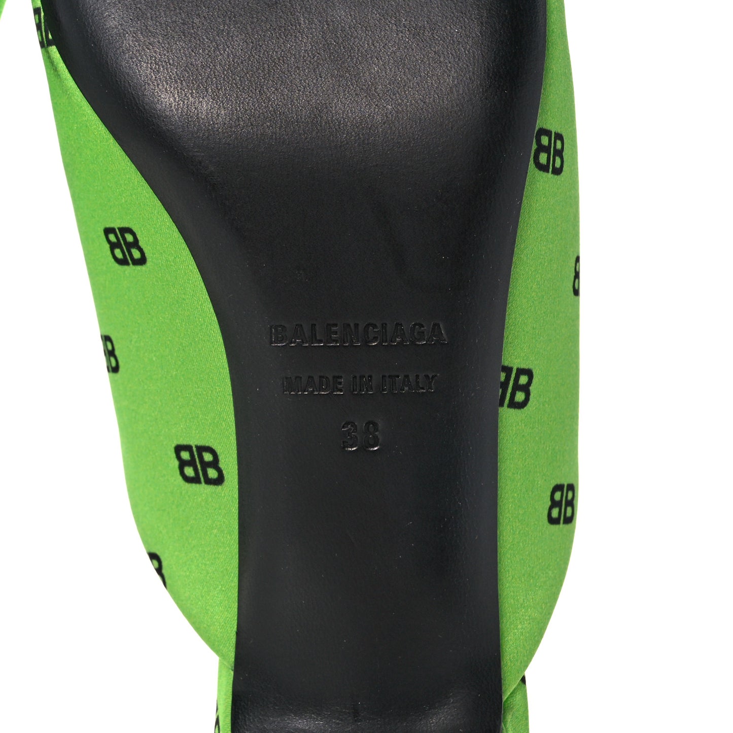 Crepe Satin BB Printed Knife Pointed Toe 40mm Mules 38 Green Fluo Black