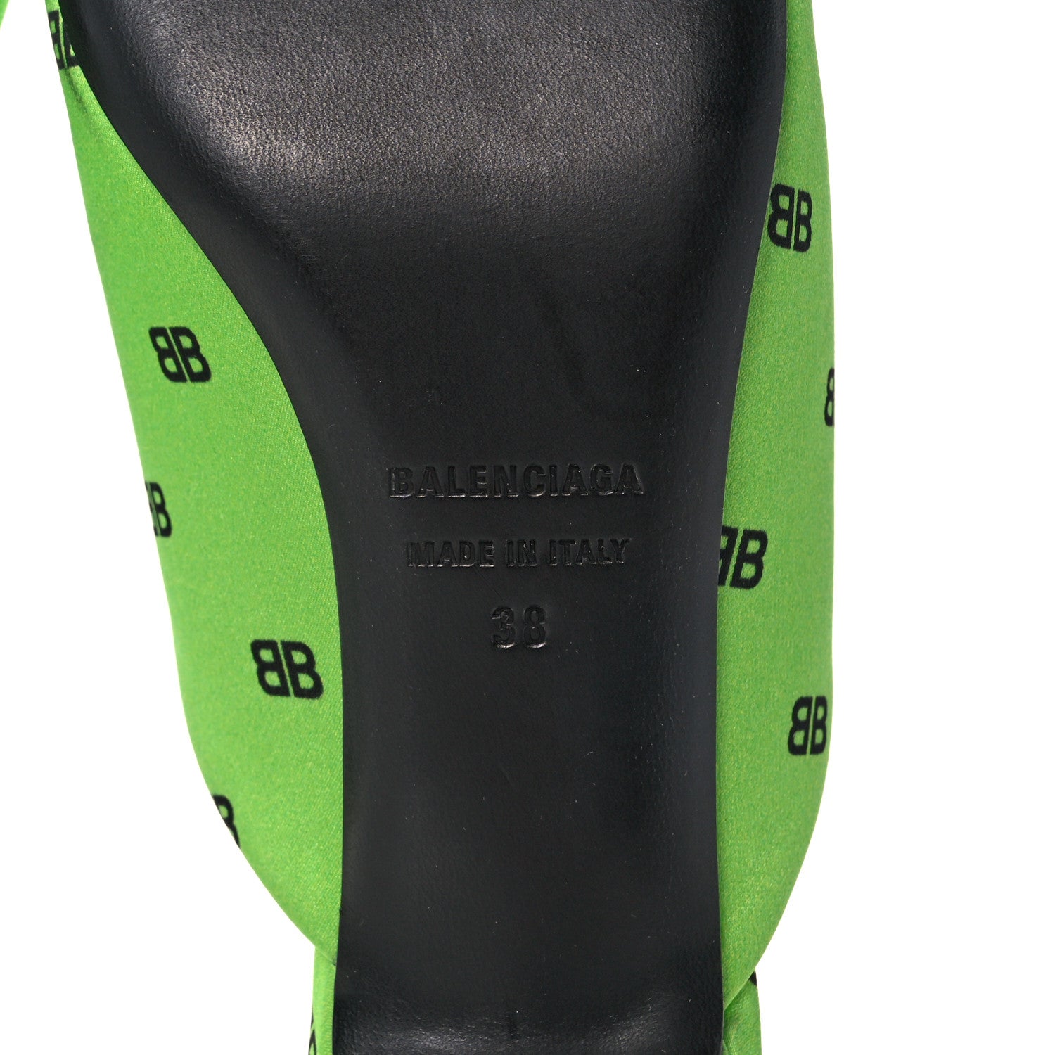 Balenciaga Crepe Satin BB Printed Knife Pointed Toe 40mm Mules 38 Green Fluo Black 6 of 11