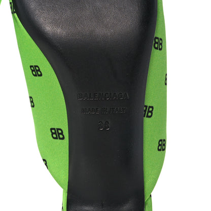 Balenciaga Crepe Satin BB Printed Knife Pointed Toe 40mm Mules 38 Green Fluo Black 6 of 11