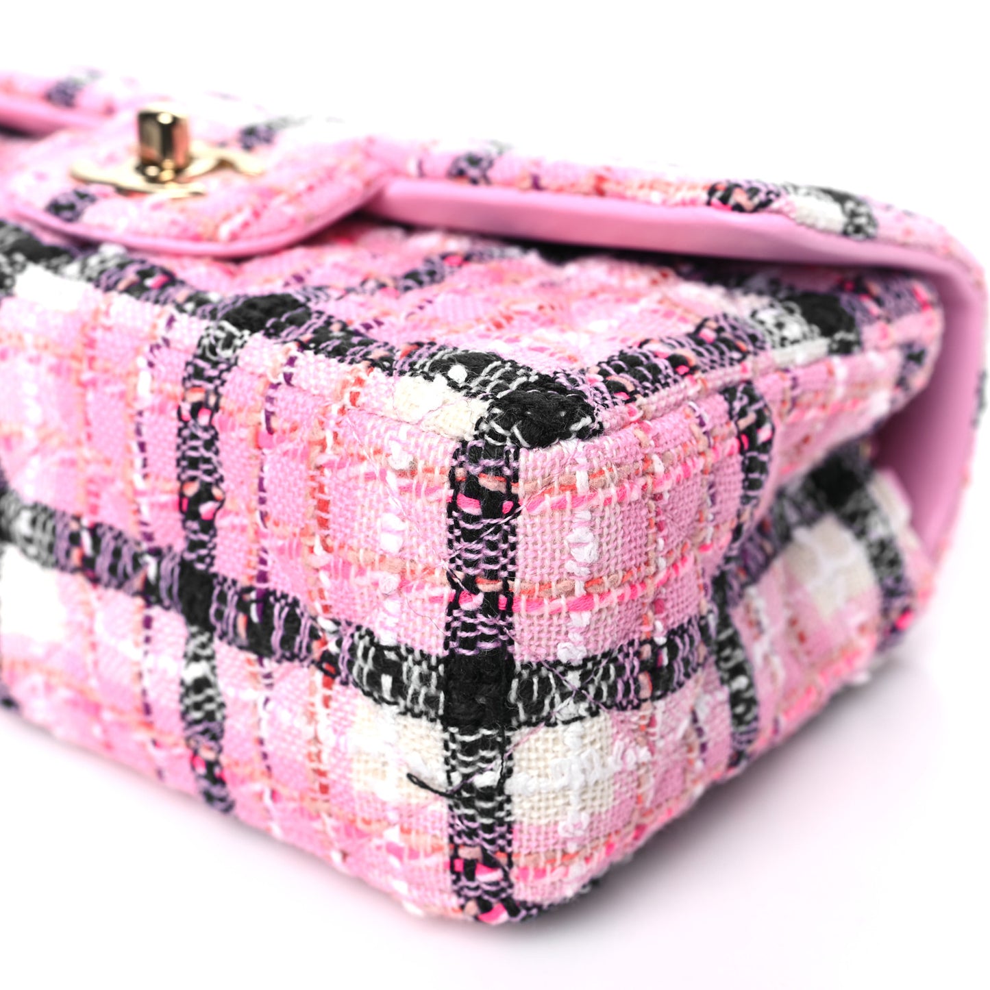 Tweed Quilted Mini Rectangular Flap Pink Navy White