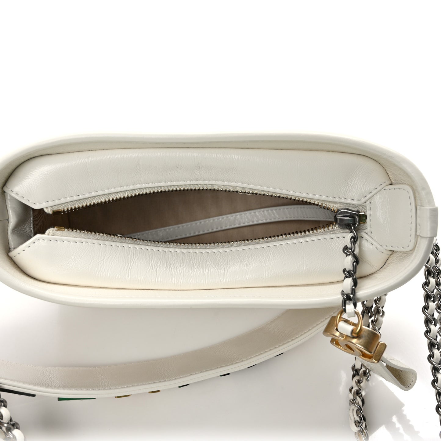 Calfskin Wool Felt Embossed Small Gabrielle Logo Hobo White