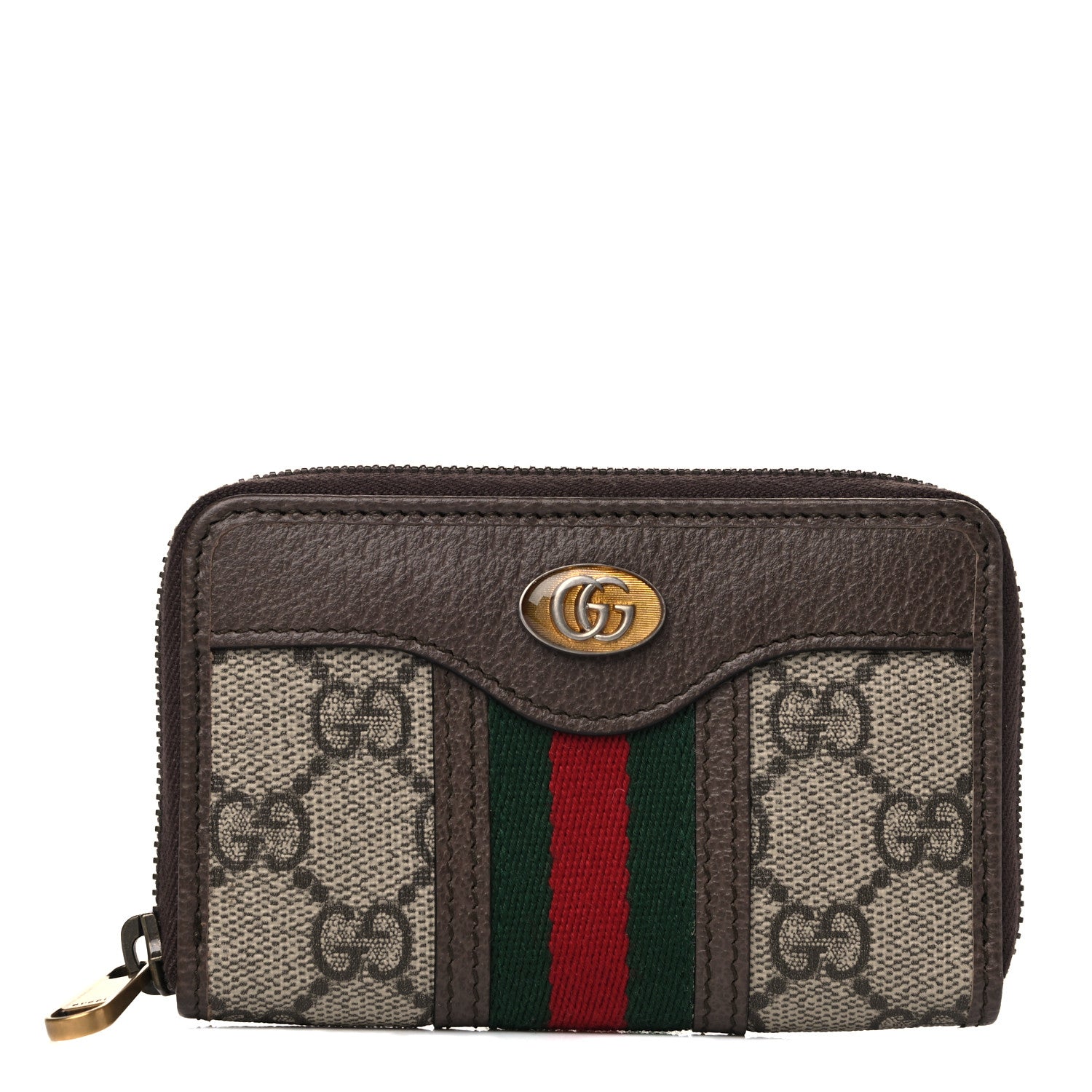 Gucci GG Supreme Web Ophidia Zip Around Card Case Brown 1 of 4
