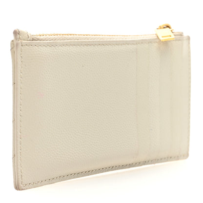 Saint Laurent Grain De Poudre Matelasse Chevron Monogram Fragments Zippered Card Case Crema Soft 3 of 8