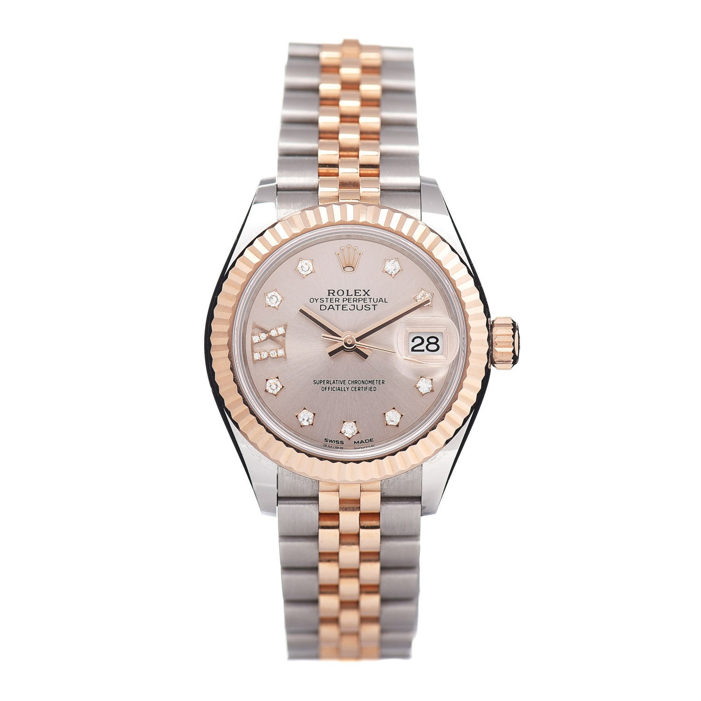 Stainless Steel 18K Everose Gold Diamond 28mm Oyster Perpetual Datejust Watch Sundust 279171