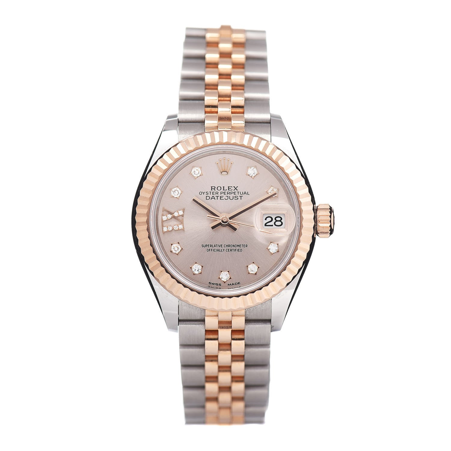 Rolex Stainless Steel 18K Everose Gold Diamond 28mm Oyster Perpetual Datejust Watch Sundust 279171 1 of 5