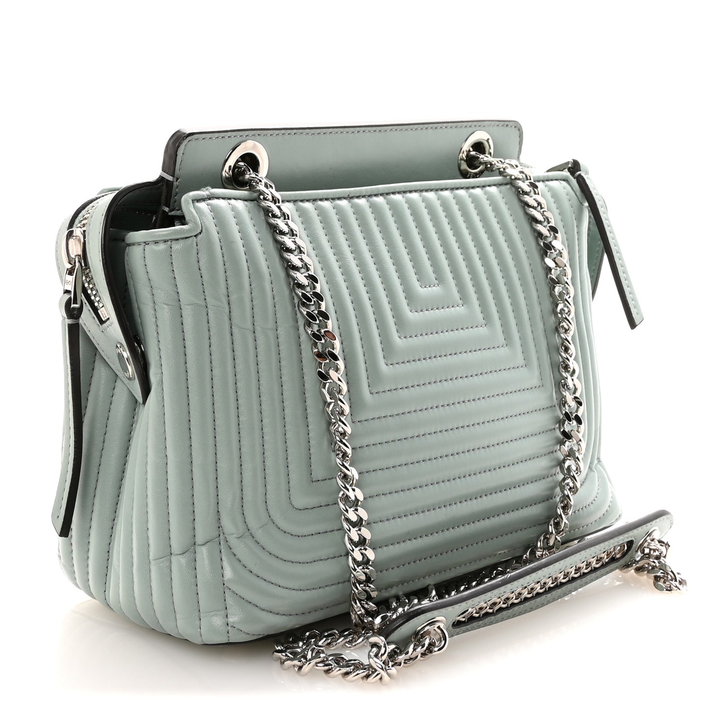 Shiny Nappa Trapuntata Small DotCom Click Top Handle Chain Satchel Light Blue
