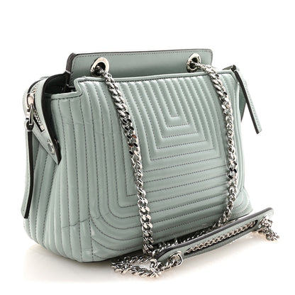 Fendi Shiny Nappa Trapuntata Small DotCom Click Top Handle Chain Satchel Light Blue 3 of 9