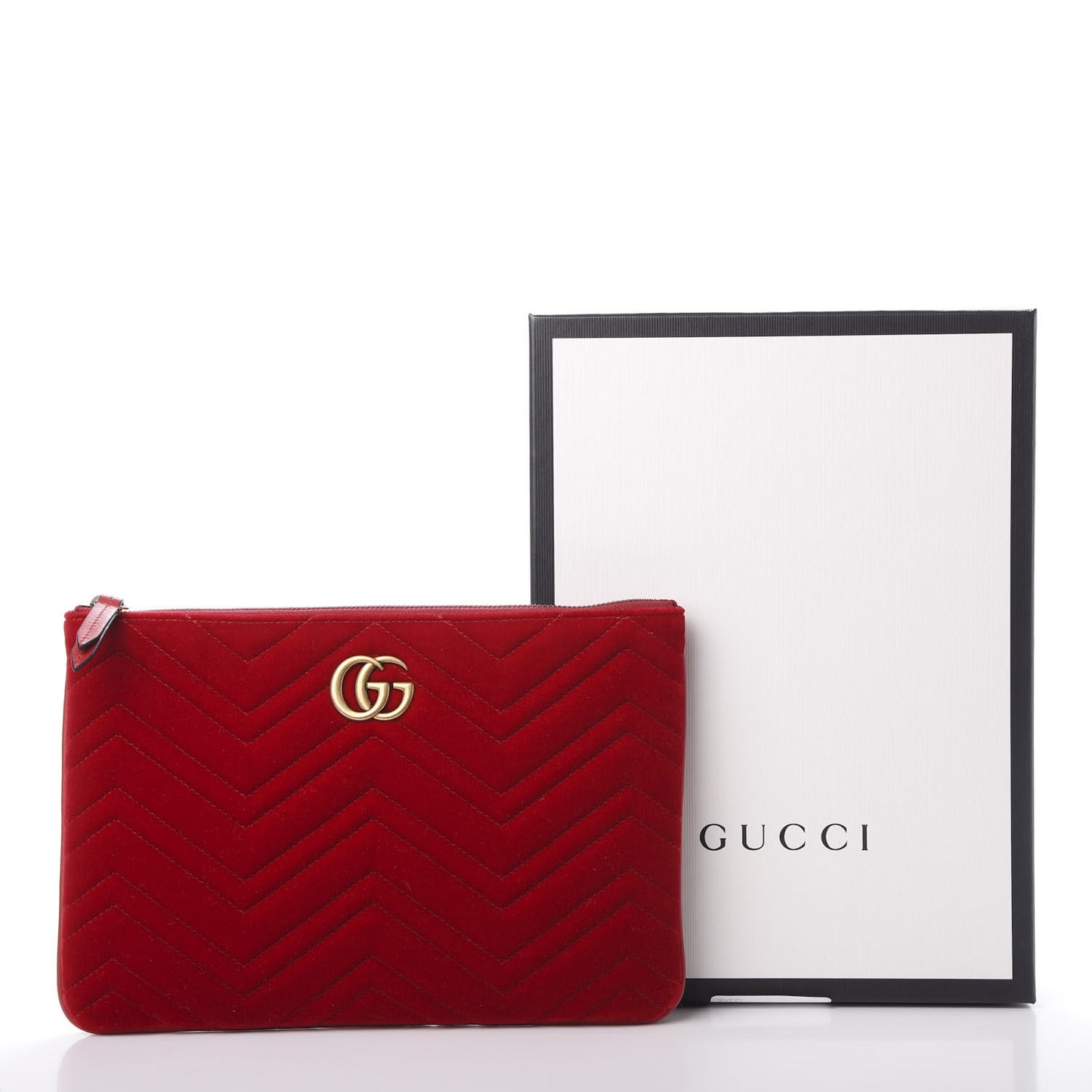 Velvet Matelasse GG Marmont Zip Pouch Hibiscus Red