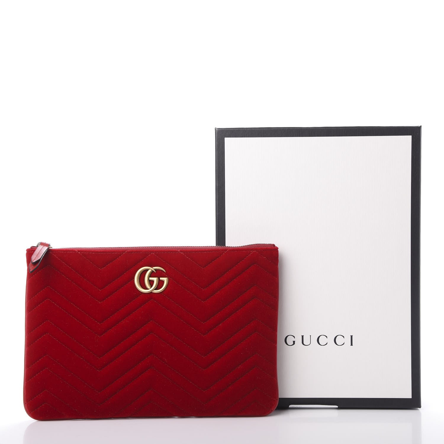 Gucci Velvet Matelasse GG Marmont Zip Pouch Hibiscus Red 10 of 10