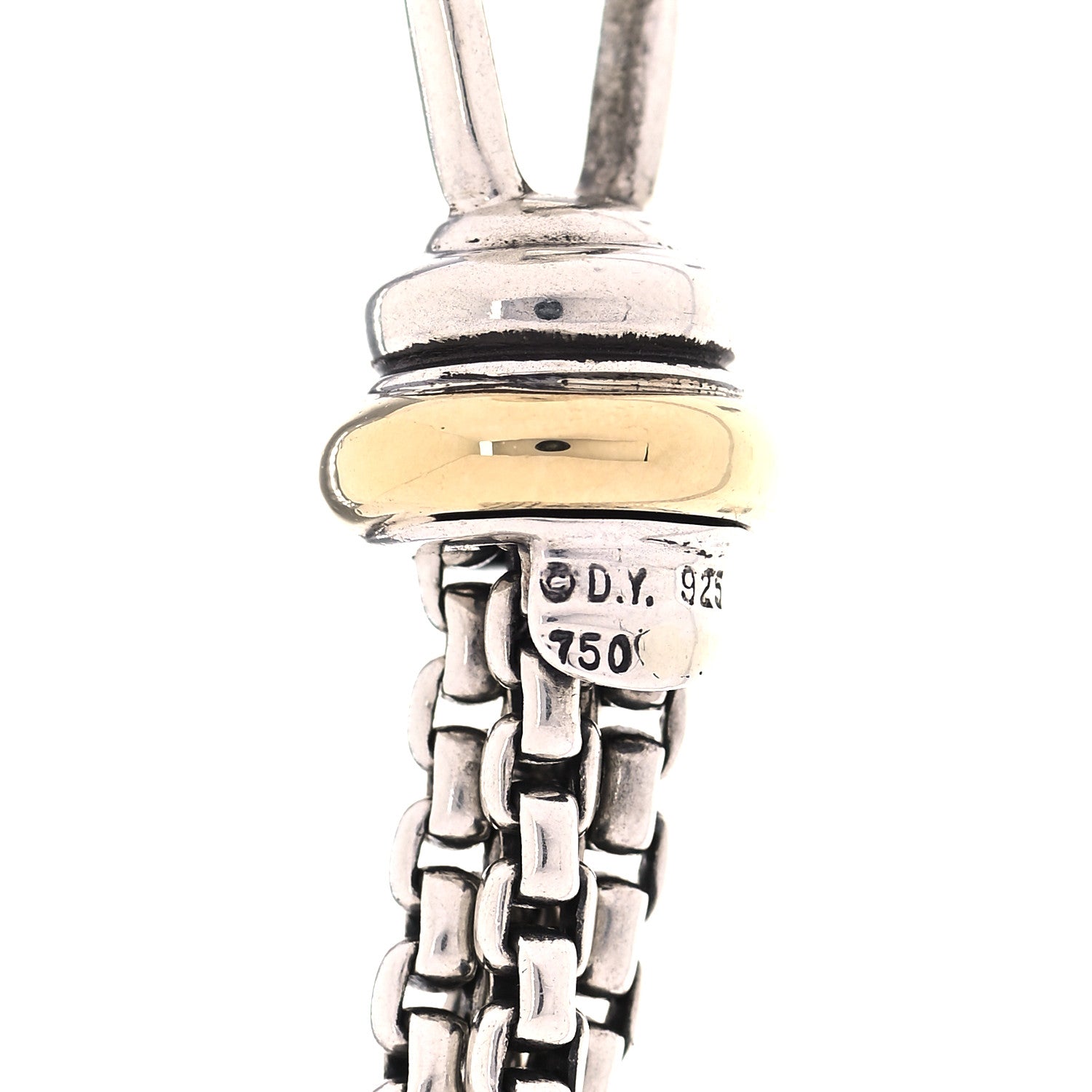 David Yurman Sterling Silver 18K Yellow Gold Diamond Box Chain Four Strand Necklace 5 of 5