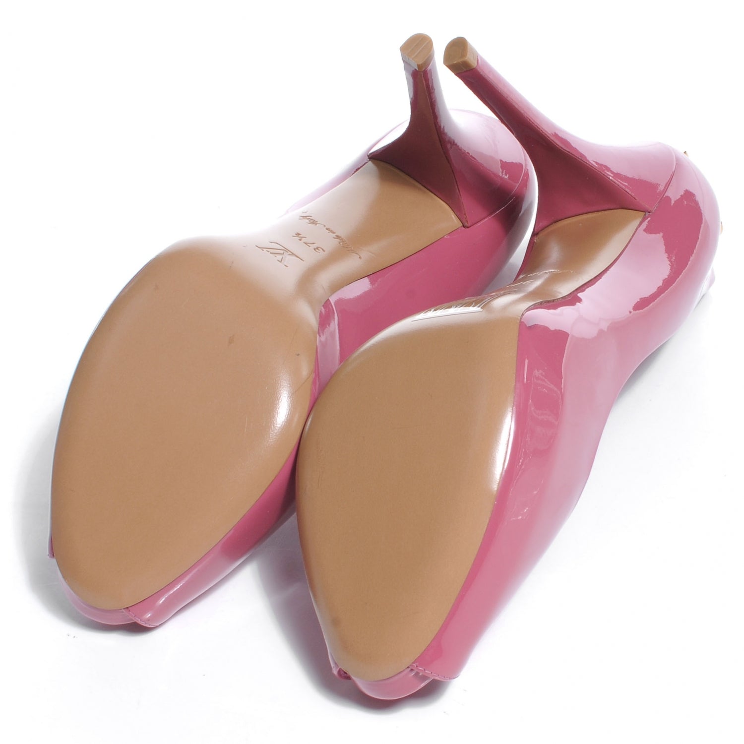 Louis Vuitton Patent Leather Oh Really Peep Toe Pumps 37.5 Pink 5 of 7