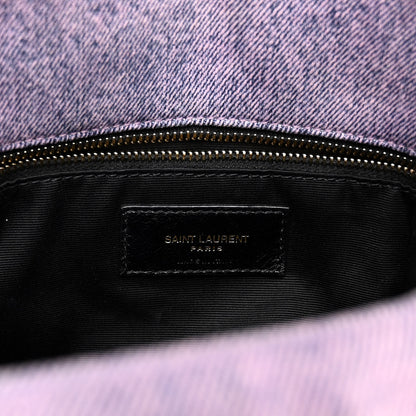 Saint Laurent Denim Quilted Medium Loulou Puffer Monogram Chain Satchel Bleached Lilac 6 of 9