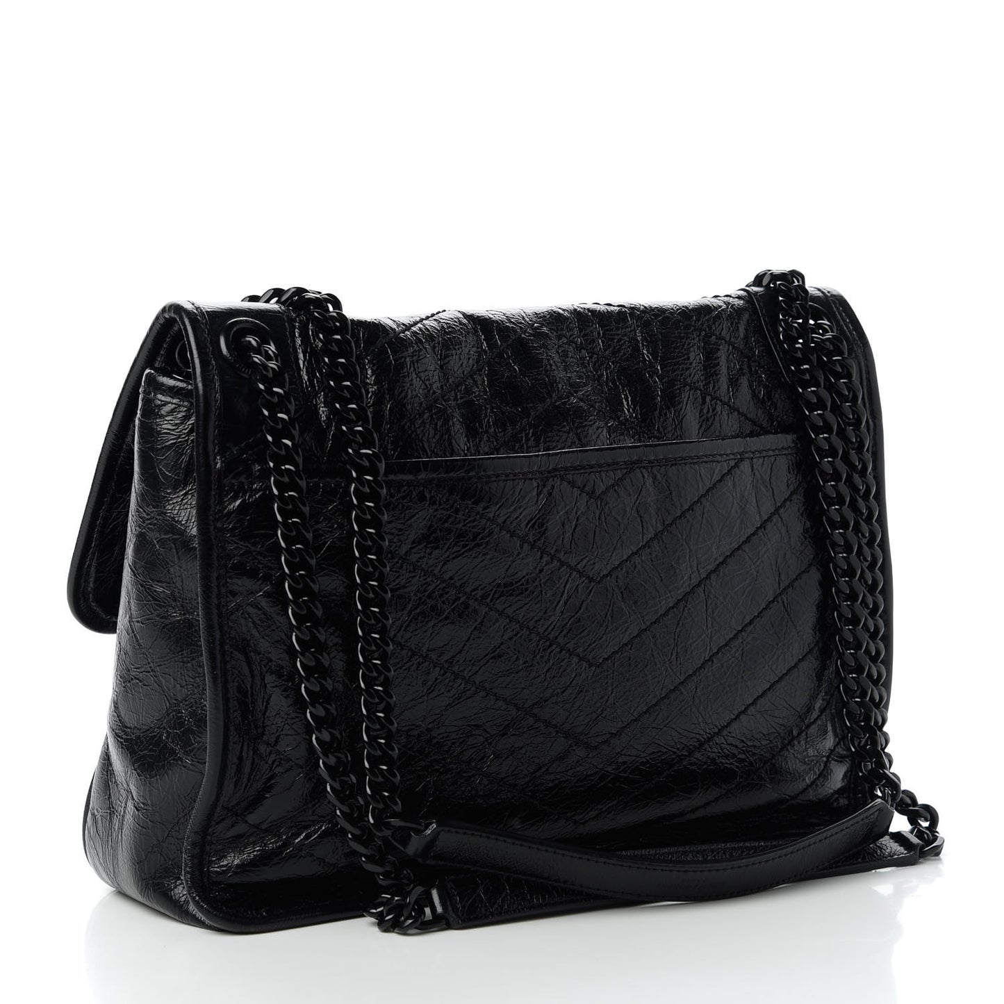 Crinkled Calfskin Matelasse Monogram Medium Niki Chain Satchel Black