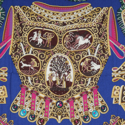 Hermes Cashmere Silk Sous L Egide de Mars Shawl 140 Bleu Nuit 1 of 5