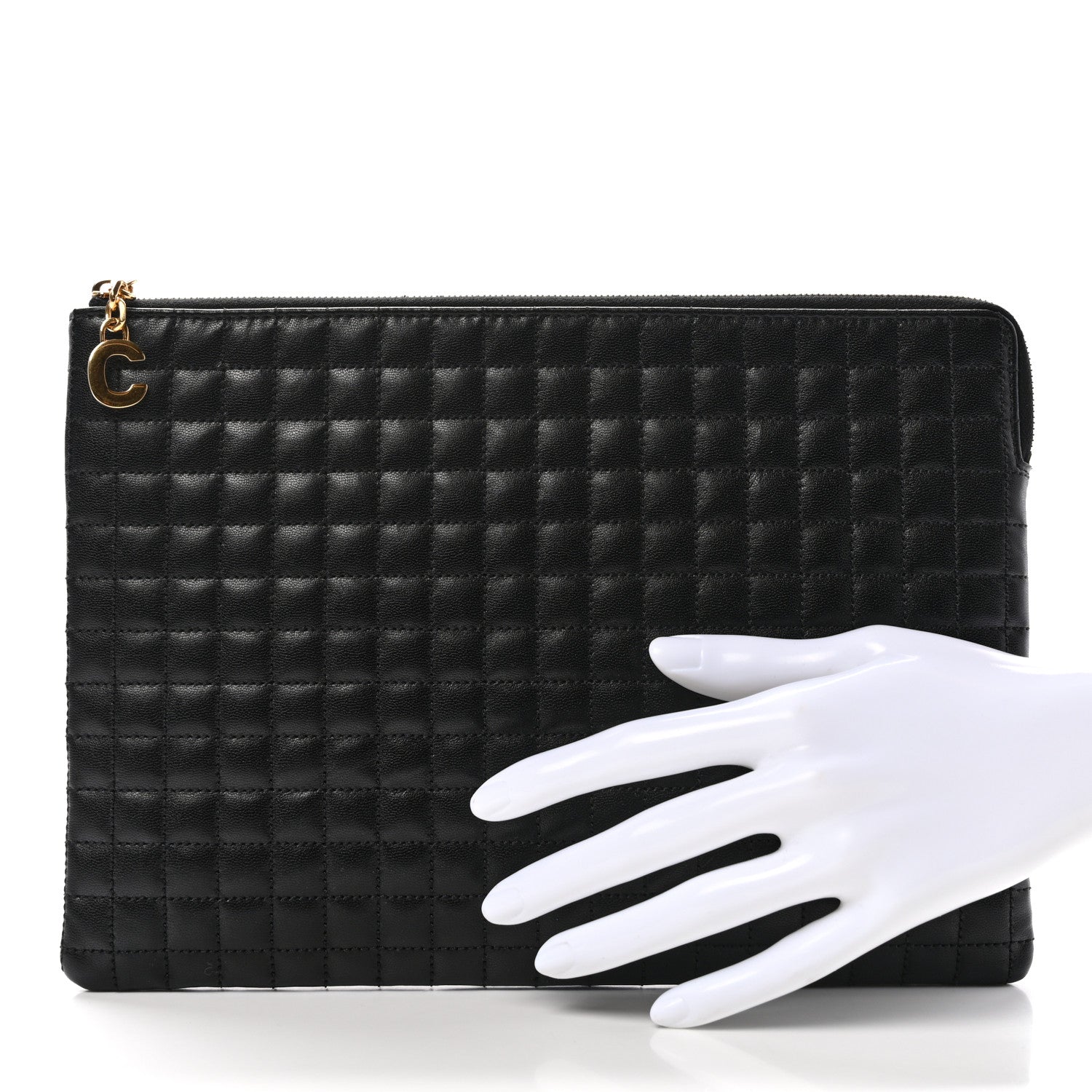 Celine Calfskin Quilted C Charm Pouch Black 2 of 6