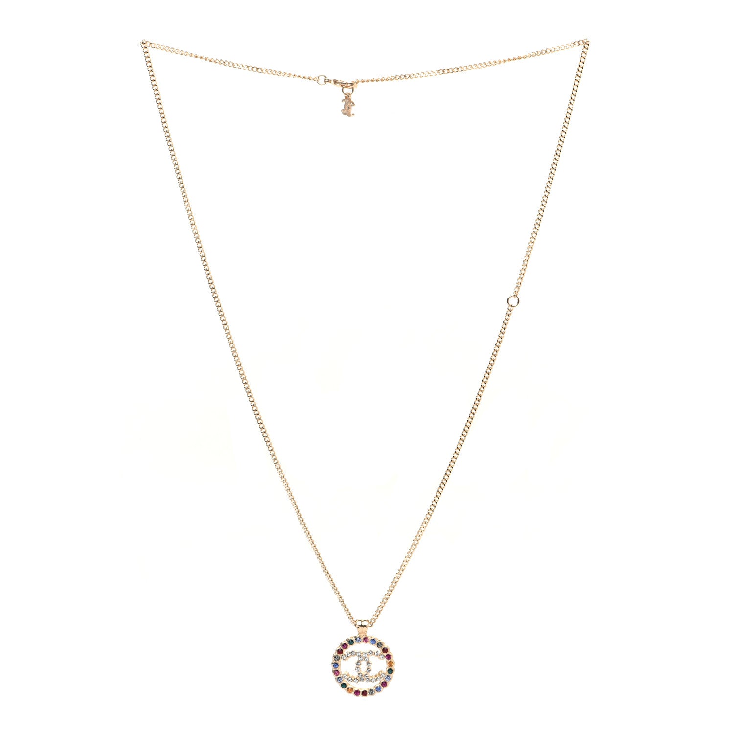Chanel Crystal Over The Rainbow CC Pendant Necklace Gold Multicolor 2 of 9