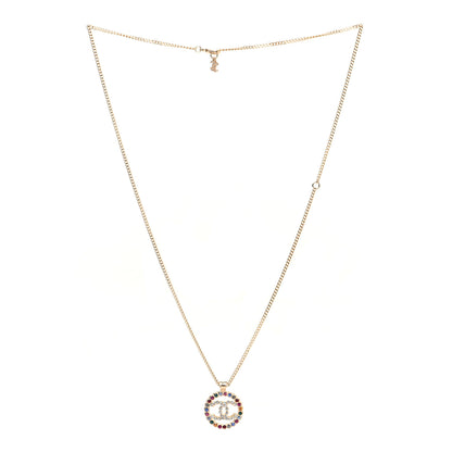 Chanel Crystal Over The Rainbow CC Pendant Necklace Gold Multicolor 2 of 9