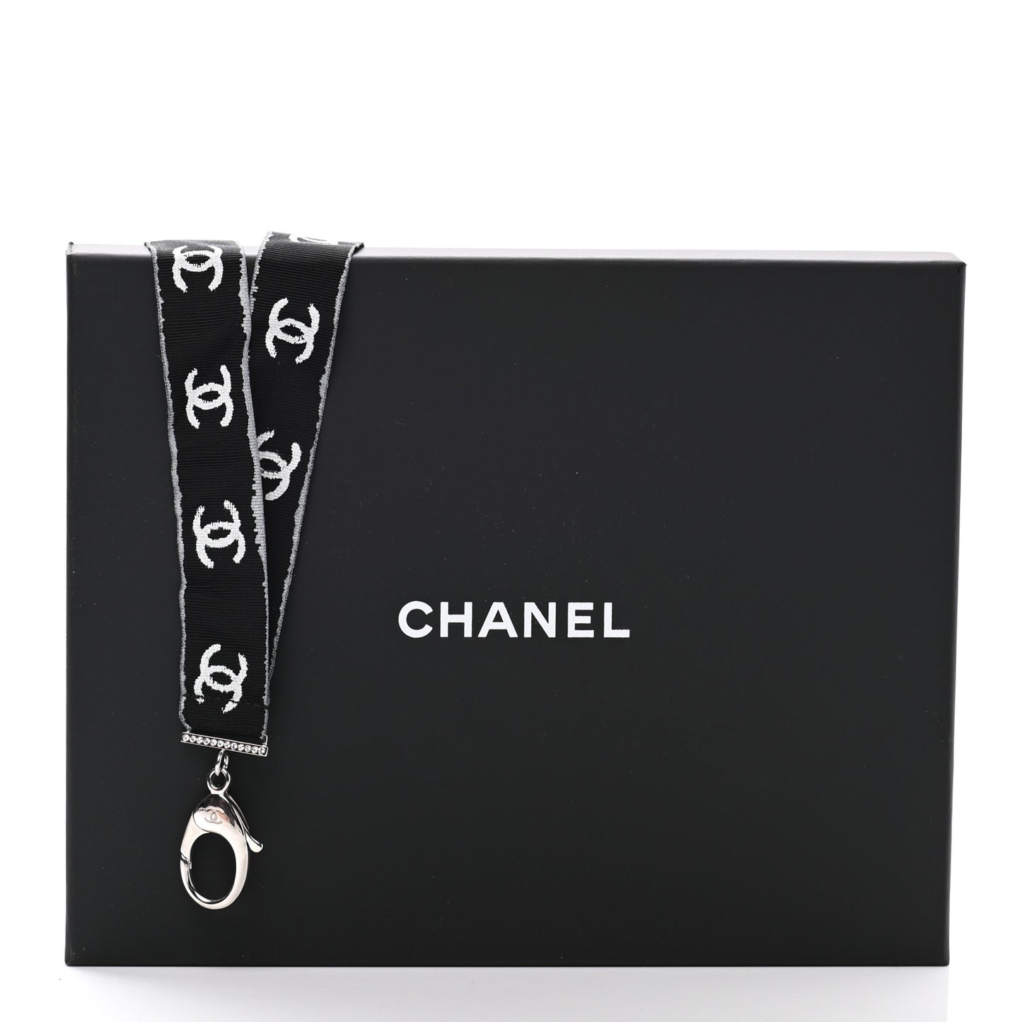 Crystal CC Lanyard Necklace Black Silver