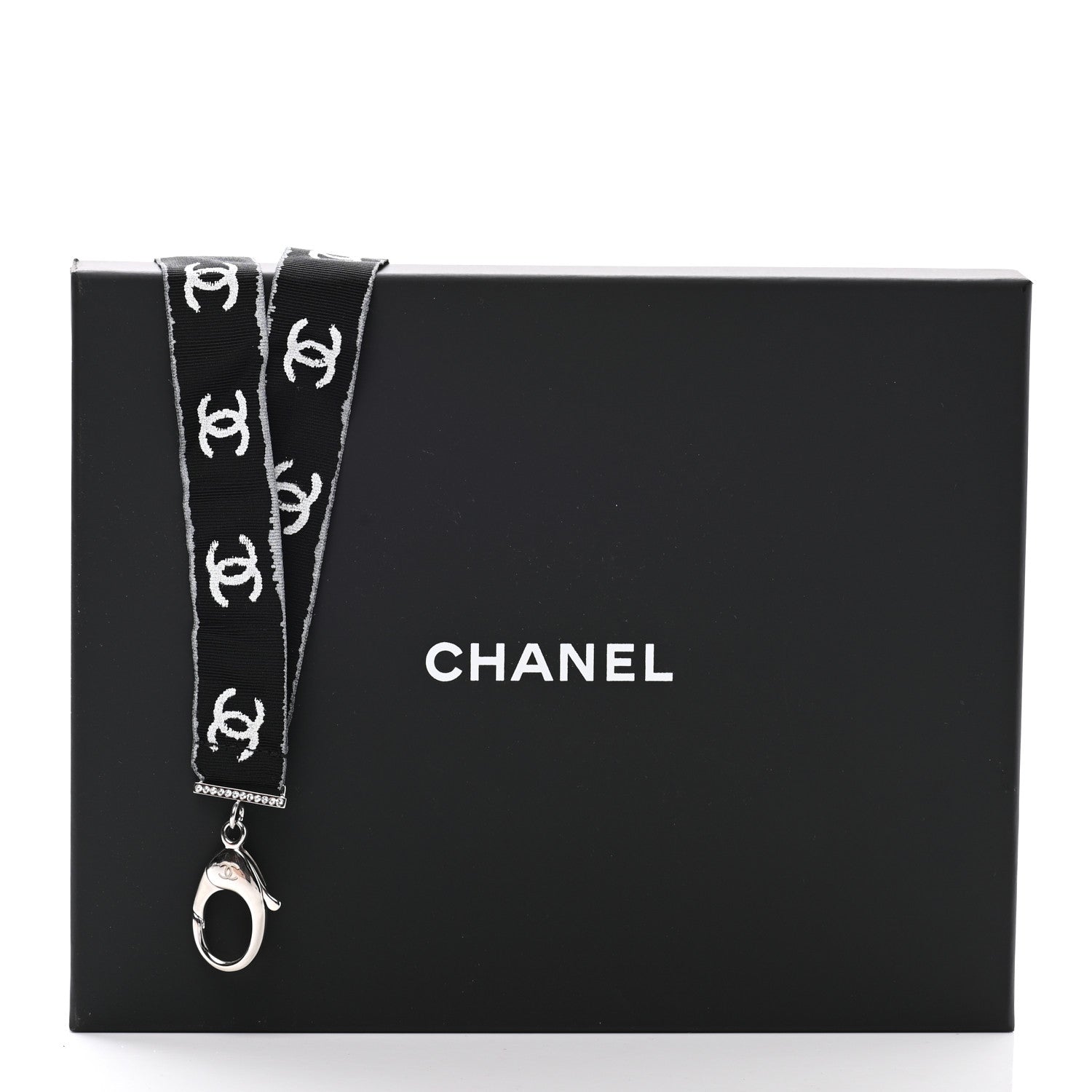 Chanel Crystal CC Lanyard Necklace Black Silver 6 of 6