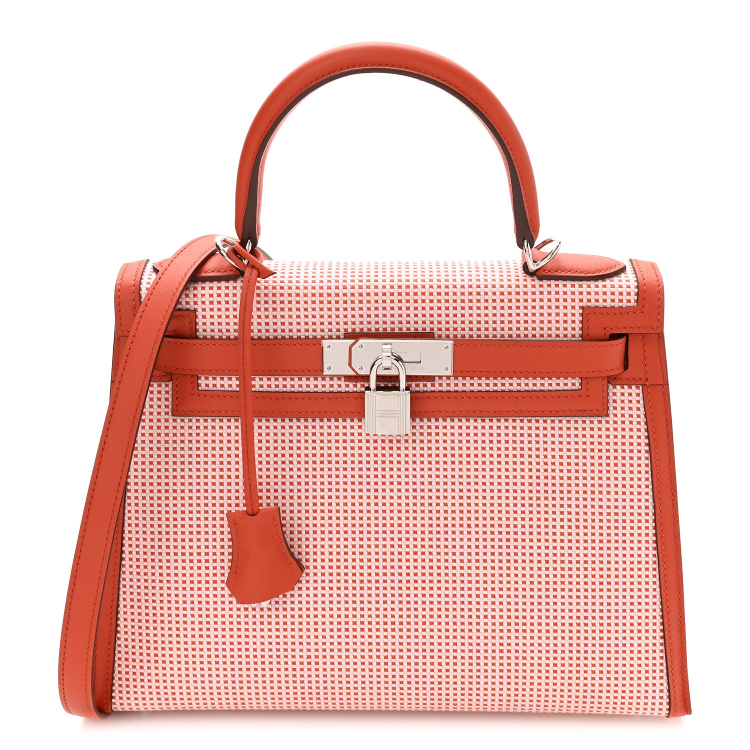 Hermes Toile Quadrille Swift Kelly Sellier 28 Ecru Brique Mauve Terre 1 of 11