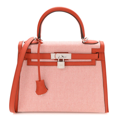 Hermes Toile Quadrille Swift Kelly Sellier 28 Ecru Brique Mauve Terre 1 of 11