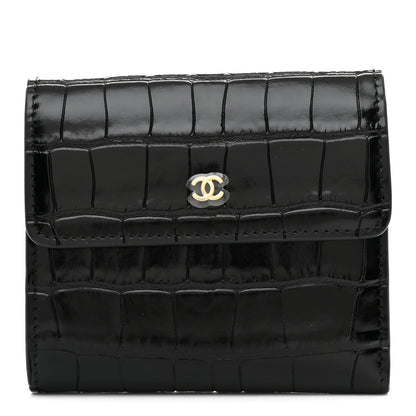 Chanel Calfskin Crocodile Embossed Crococo Flap Wallet Black 1 of 9