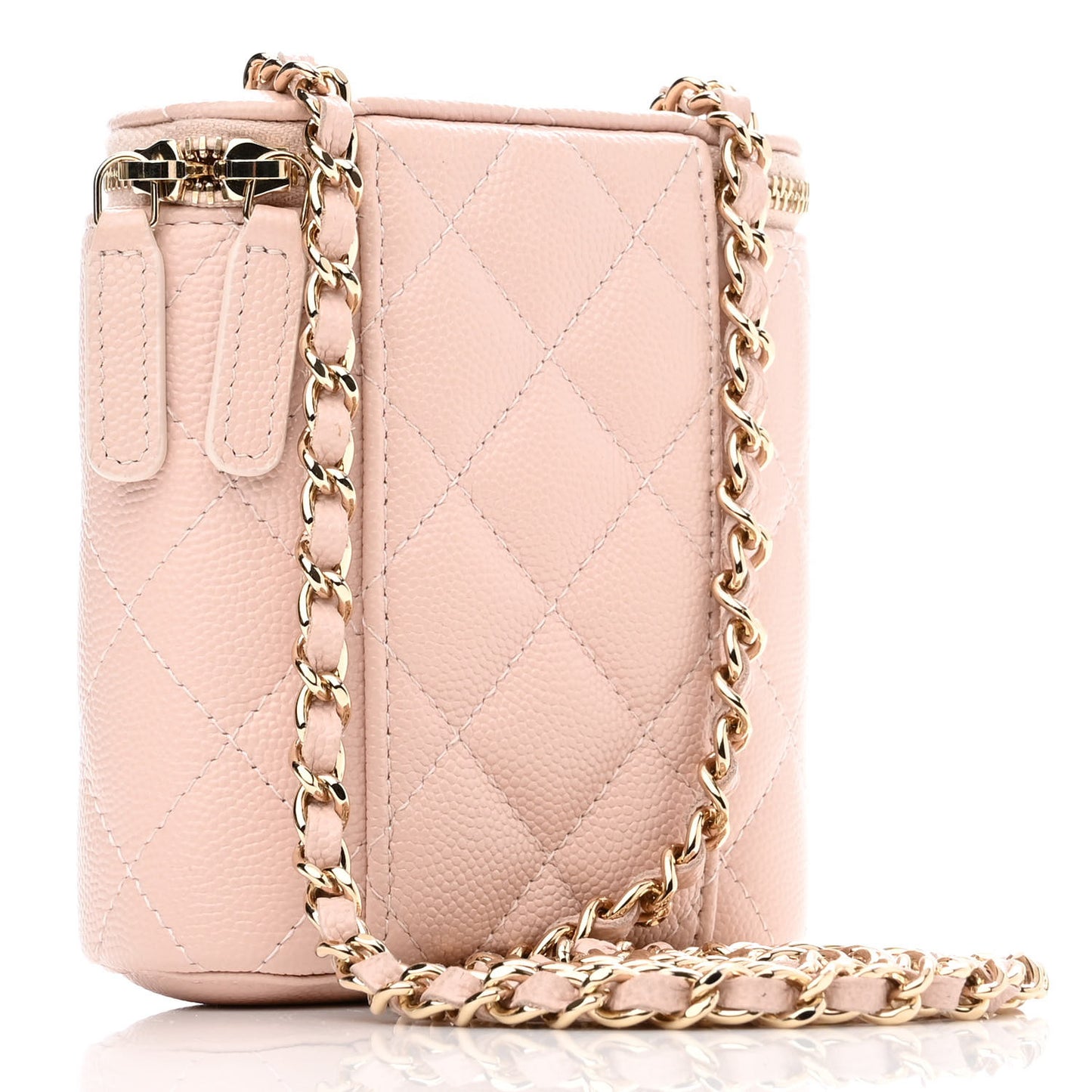 Caviar Quilted Small Vertical Coco Beauty Vanity Case With Chain Light Pink